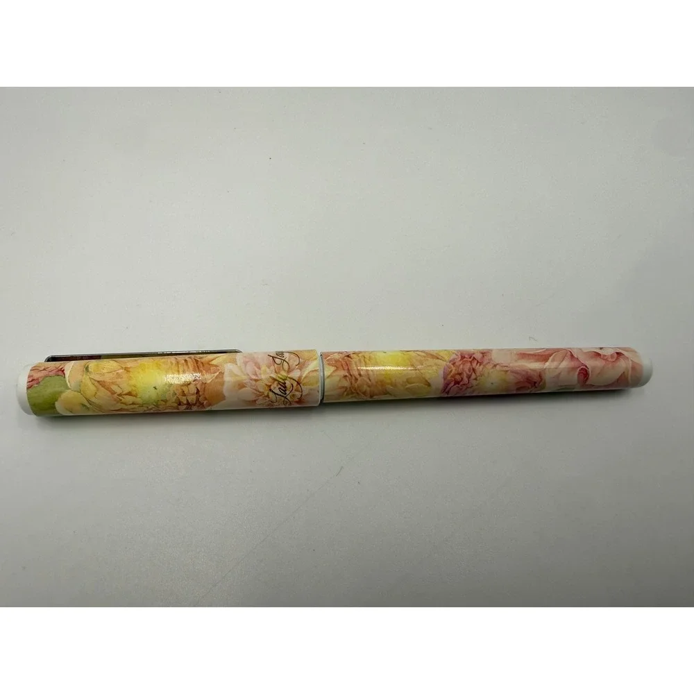 Lady Jayne Floral Rollerball Pen Yellow Pink Dahlia Print Silver Clip Korea
